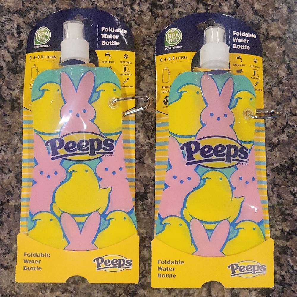 Peeps Water Bottles BPA Free 0.4 Liters Foldable & Freezable Set of 2 New reusab